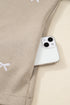 Contrast Bow Embroidered Satin Drawstring Zip Front Hooded Drop Shoulder Jacket